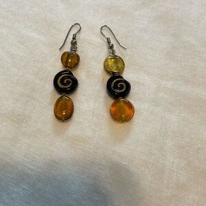 Elegant Gold and Black Swirl Earrings
